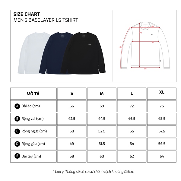 Bảng size TJO Baselayer Longsleeve Tshirt