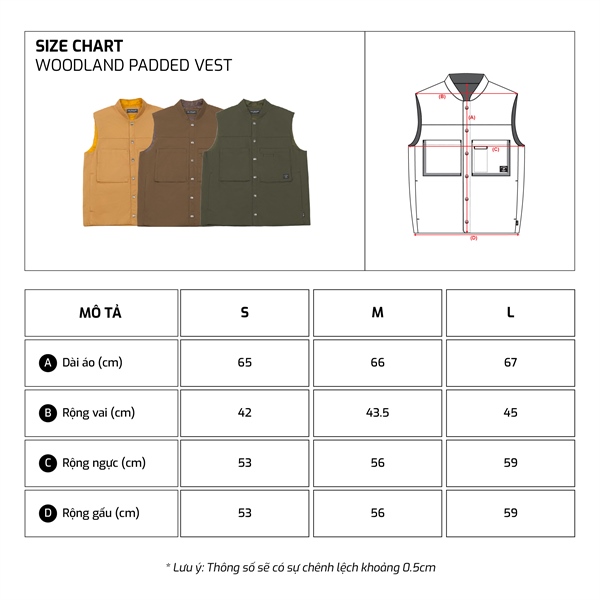 Bảng size TJO Woodland Padded Vest