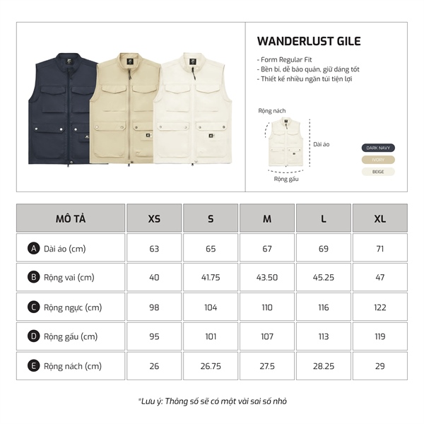 Bảng size TJO Wanderlust Gile