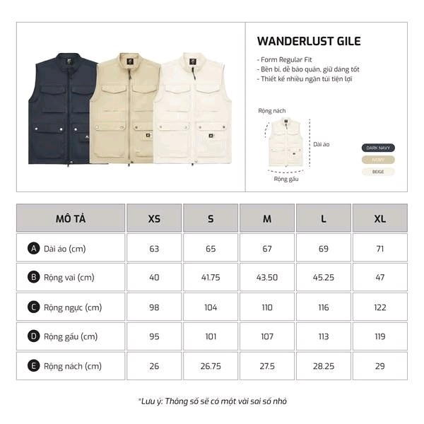 Bảng size TJO Wanderlust Gile